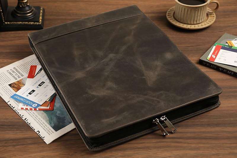 DUKE&COW Leather Business Checkbook Binder - 7 Ring Check Binder Zippered Business Check Binder with Check Book Holder for 3 Per Page 600 Checks Capacity for 9 x 13 inch Sheets, Grey - Non Custom - Image 8