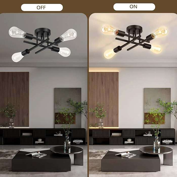 Maichixin Ceiling Light, Dining Room Light Fixture with E26 Base, Semi Flush Mount Ceiling Light Fixture, Kitchen Lighting Fixtures Ceiling, 4-Light Matte Black Chandelier for Bedroom - Image 3