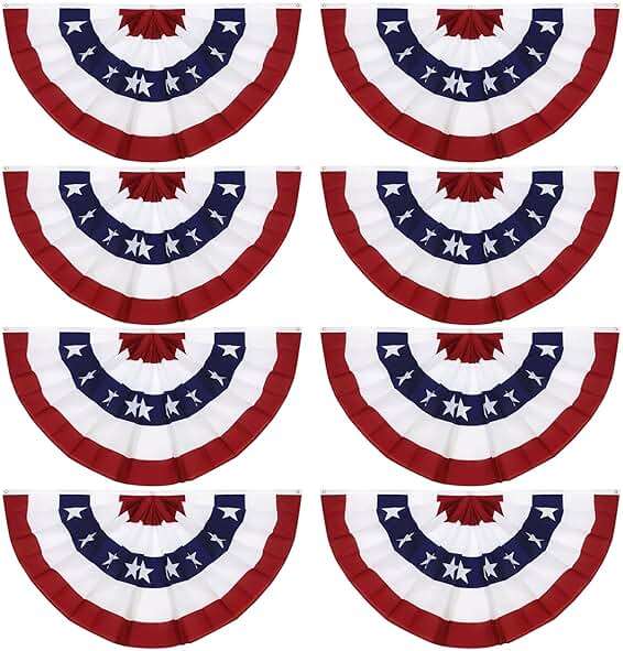 8 Pack 2x4 Ft American Pleated Fan Flag, USA Patriotic Half Fan Bunting Flag with 3 Brass Grommets for 4th of July Memorial Day Independence Day Outdoor Indoor Decorations - Image 1