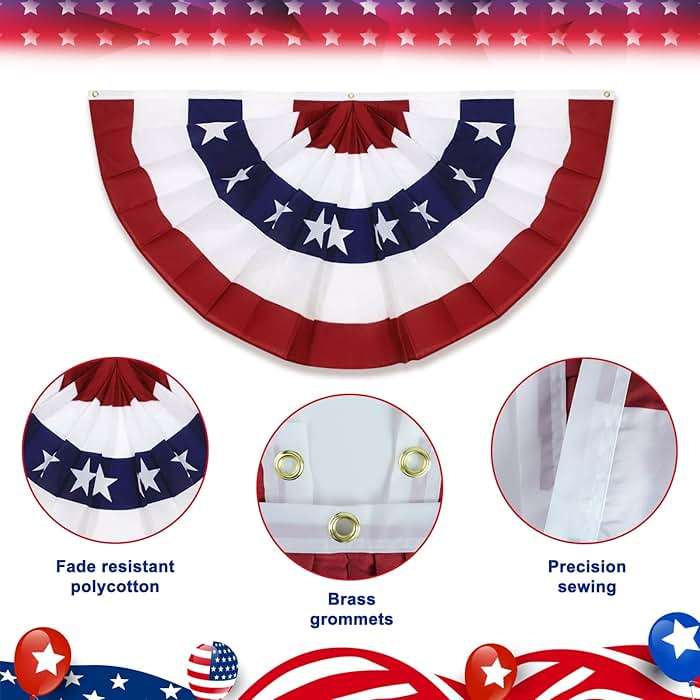 8 Pack 2x4 Ft American Pleated Fan Flag, USA Patriotic Half Fan Bunting Flag with 3 Brass Grommets for 4th of July Memorial Day Independence Day Outdoor Indoor Decorations - Image 4
