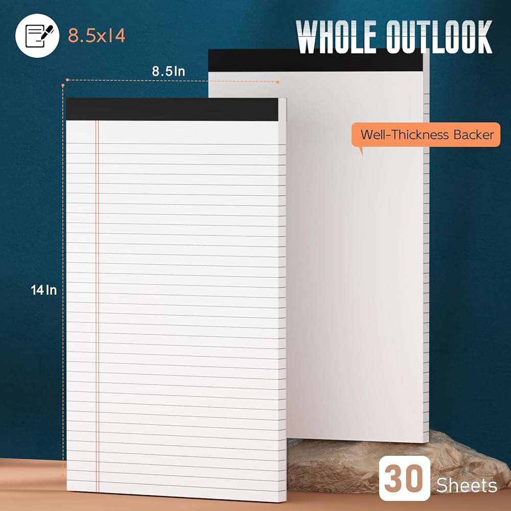 Roneky Note Pads 8.5"x 14", 10 Pack Legal Pads 8.5 x 14 White, Notepads 8.5 x 14 Wide Ruled Legal Pad, Micro Perforated Lined Writing Pads, 30 Sheets Per Note Pad, Notepads for Work/School/Office - Image 2