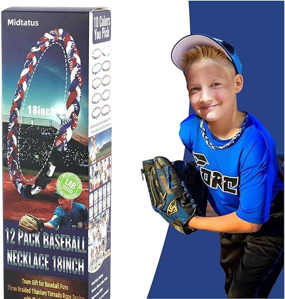 Midtatus 12 Pack Baseball Necklace 18inch, Team Gift for Baseball Funs, Three Braided Titanium Tornado Rope Design, with Muti - Color for Pick - Image 5