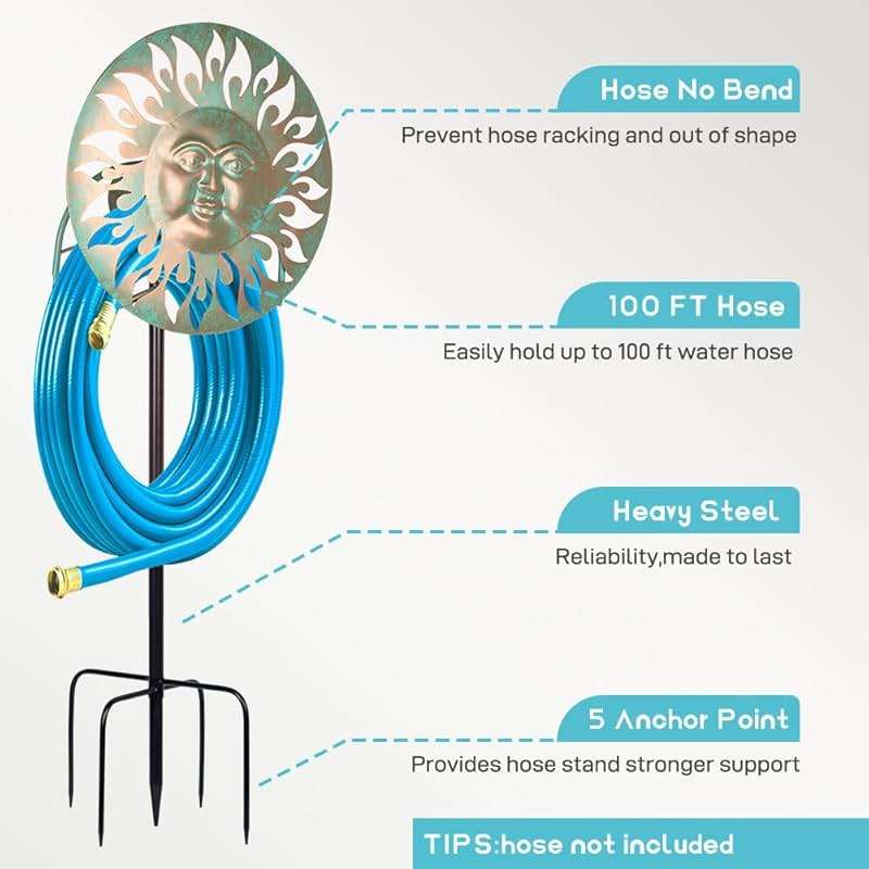 dreamskip Garden Hose Holder Freestanding, Outdoor Water Hose Holder Heavy Duty, Hose Reel Stand, Outside Metal Hose Rack Hanger Storage - Image 7