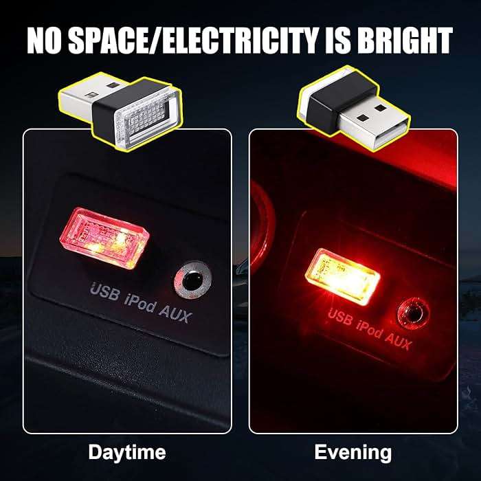 Ziciner 4 PCS USB LED Car Interior Atmosphere Lamp, Portable Mini LED Night Light, Plug-in USB Interface Trunk Ambient Lighting Kit, Universal Interior Accessories (Red+Purple) - Image 4