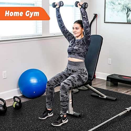 SUPERJARE 0.4'' Thick 24 Pcs 96 Sq Ft Rubber Top Exercise Equipment Mats, High Density EVA Foam Mats with Rubber Top, Interlocking Gym Flooring for Home Gym, Protective Workout Mat, Black/Grey - Image 2