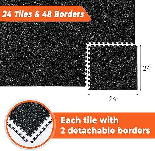 SUPERJARE 0.4'' Thick 24 Pcs 96 Sq Ft Rubber Top Exercise Equipment Mats, High Density EVA Foam Mats with Rubber Top, Interlocking Gym Flooring for Home Gym, Protective Workout Mat, Black/Grey - Image 3
