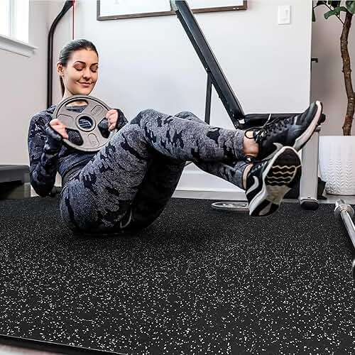 SUPERJARE 0.4'' Thick 24 Pcs 96 Sq Ft Rubber Top Exercise Equipment Mats, High Density EVA Foam Mats with Rubber Top, Interlocking Gym Flooring for Home Gym, Protective Workout Mat, Black/Grey - Image 4