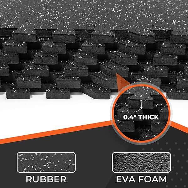 SUPERJARE 0.4'' Thick 24 Pcs 96 Sq Ft Rubber Top Exercise Equipment Mats, High Density EVA Foam Mats with Rubber Top, Interlocking Gym Flooring for Home Gym, Protective Workout Mat, Black/Grey - Image 6