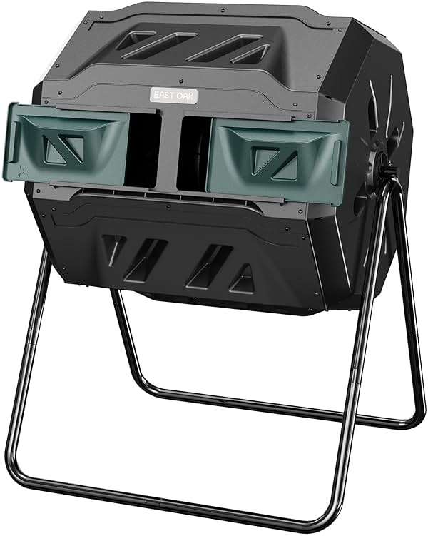 East Oak Compost Tumbler Outdoor, 43-Gal Dual Chamber Compost Bin with 2 Sliding Door and Aeration System, Tumbling Rotating Composter Bin for Kitchen, Garden, Yard - Image 1