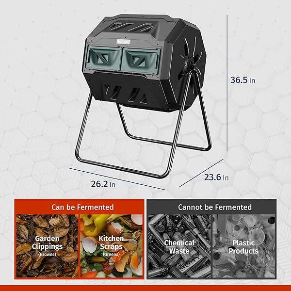 East Oak Compost Tumbler Outdoor, 43-Gal Dual Chamber Compost Bin with 2 Sliding Door and Aeration System, Tumbling Rotating Composter Bin for Kitchen, Garden, Yard - Image 3