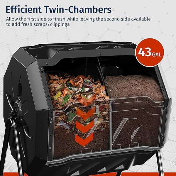 East Oak Compost Tumbler Outdoor, 43-Gal Dual Chamber Compost Bin with 2 Sliding Door and Aeration System, Tumbling Rotating Composter Bin for Kitchen, Garden, Yard - Image 4