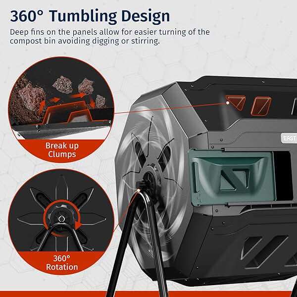 East Oak Compost Tumbler Outdoor, 43-Gal Dual Chamber Compost Bin with 2 Sliding Door and Aeration System, Tumbling Rotating Composter Bin for Kitchen, Garden, Yard - Image 5