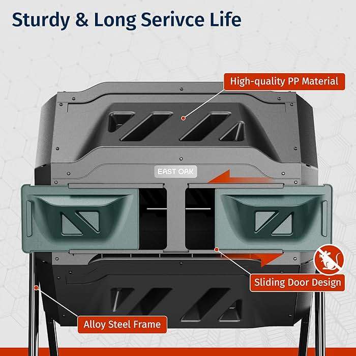 East Oak Compost Tumbler Outdoor, 43-Gal Dual Chamber Compost Bin with 2 Sliding Door and Aeration System, Tumbling Rotating Composter Bin for Kitchen, Garden, Yard - Image 7