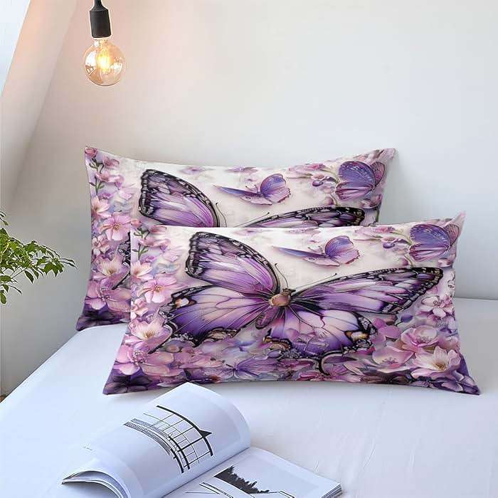 CCoutueChen Purple Butterfly Comforter Set Queen Size Flowers Butterfly Bedding Set Chic Botanical Floral Comforter Sets Unique Animal Bed Set Soft Lightweight Comforter for All Season(Gilrs Women) - Image 5