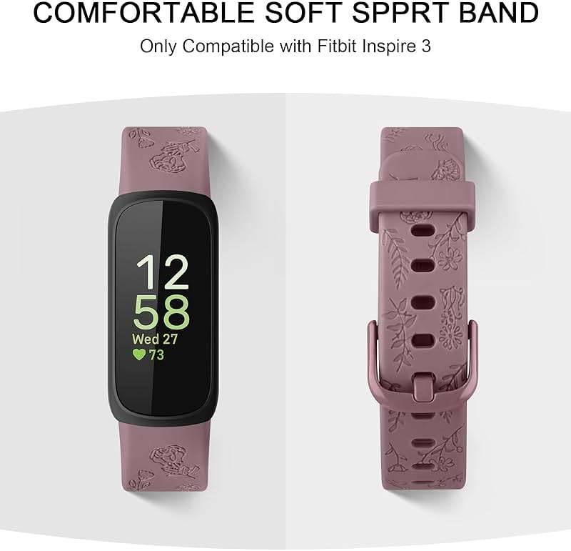 Meliya Compatible with Fitbit Inspire 3 Bands for Women Men, Floral Engraved Silicone Straps Replacement Wristband for Fitbit Inspire 3 Fitness Tracker - Image 2