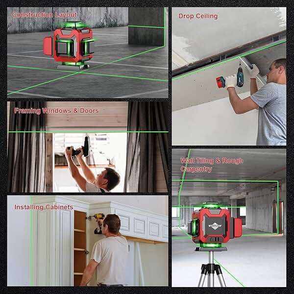 WEIDDW Laser Level with Tripod, Self Leveling Laser Level 4x360°, Green Line Laser 4D Laser Leveler Tool with 2Pcs Lithium Batteries for Picture Hanging, Tile, Home Renovation(SizeX) - Image 5