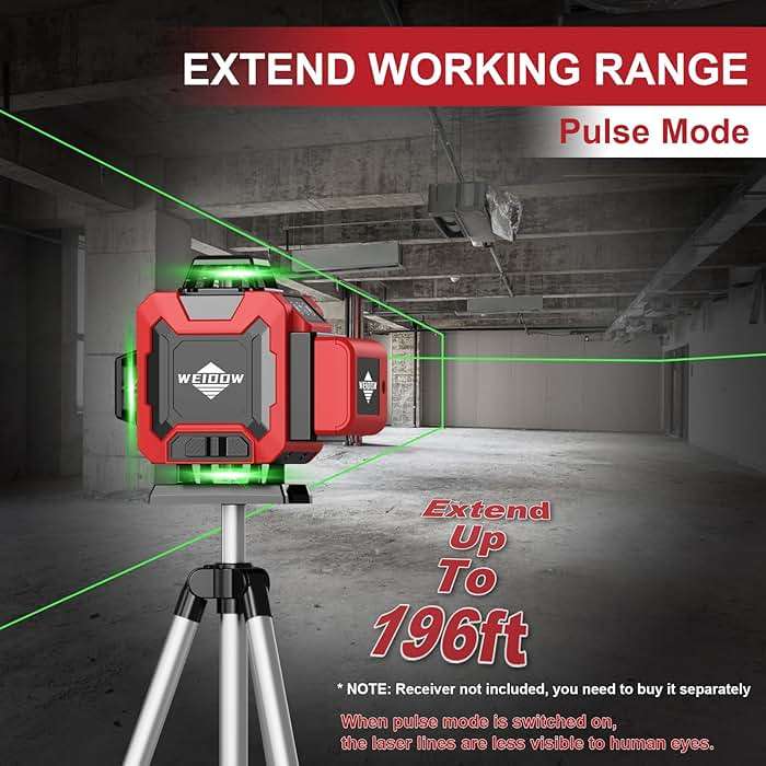 WEIDDW Laser Level with Tripod, Self Leveling Laser Level 4x360°, Green Line Laser 4D Laser Leveler Tool with 2Pcs Lithium Batteries for Picture Hanging, Tile, Home Renovation(SizeX) - Image 6
