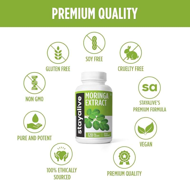 STAY ALIVE Moringa Capsules 1000mg, 20:1 Extract, 120 Pills, Green Superfood with Extra Strength, 100% Pure Oleifera Leaf Powder, 2 Months Supply, All Natural, Non-GMO & Gluten Free Moringa Supplement - Image 7