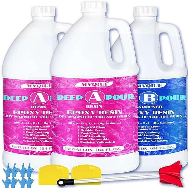 Deep Pour Epoxy Resin, 1.5 Gallon 2-4" Pour Depths Epoxy Resin Kit Crystal Clear High-Gloss No Bubble Self Leveling for DIY Molds Wood River Table Flower Preservation Top Mold Crafts Mix 2:1 Ratio - Image 2