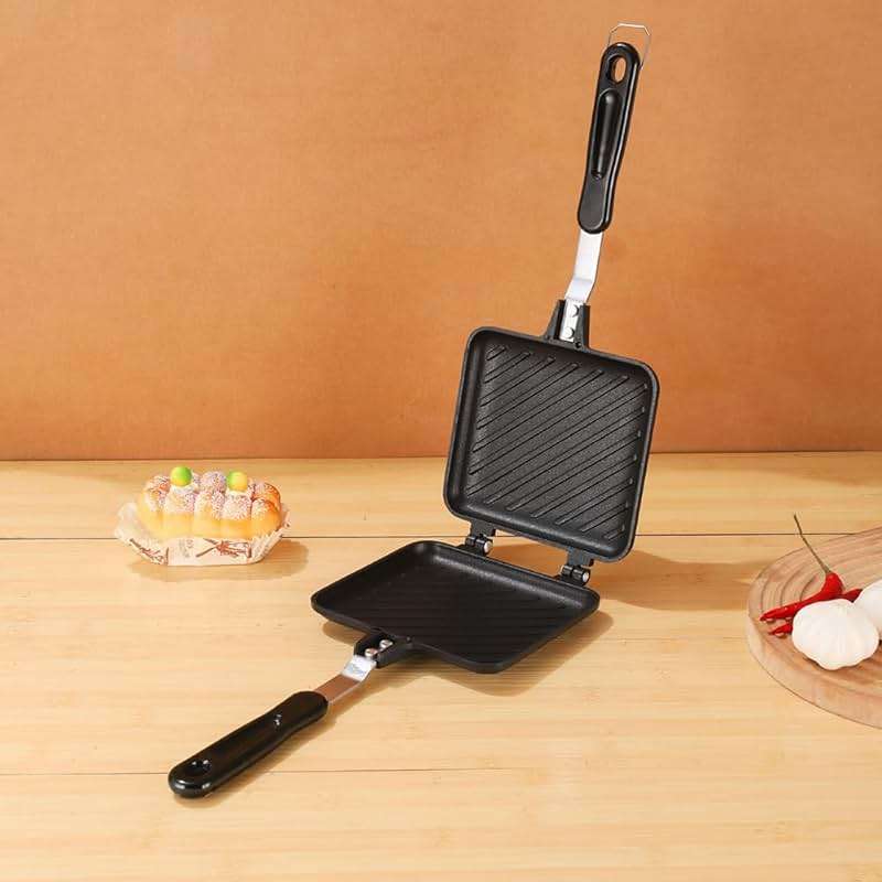 Double Sided Frying Pan, Non-Stick Pan with Heat-Resistant Handles, Egg and Sandwich Frying Pan, Multifunctional Breakfast Pan for Indoor & Outdoor Home Kitchen, 5.5 Inches, For all stove surfaces - Image 2