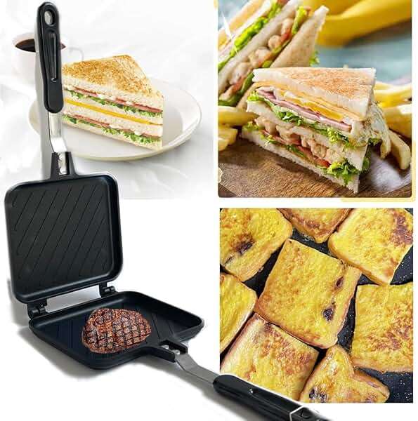 Double Sided Frying Pan, Non-Stick Pan with Heat-Resistant Handles, Egg and Sandwich Frying Pan, Multifunctional Breakfast Pan for Indoor & Outdoor Home Kitchen, 5.5 Inches, For all stove surfaces - Image 5