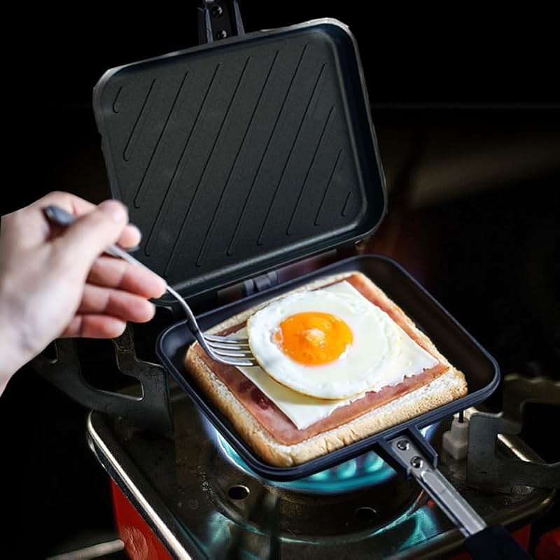 Double Sided Frying Pan, Non-Stick Pan with Heat-Resistant Handles, Egg and Sandwich Frying Pan, Multifunctional Breakfast Pan for Indoor & Outdoor Home Kitchen, 5.5 Inches, For all stove surfaces - Image 7