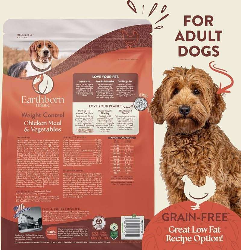 Earthborn Holistic Weight Control Chicken Meal & Vegetables Grain Free Dog Food (4 Pounds) - Image 2