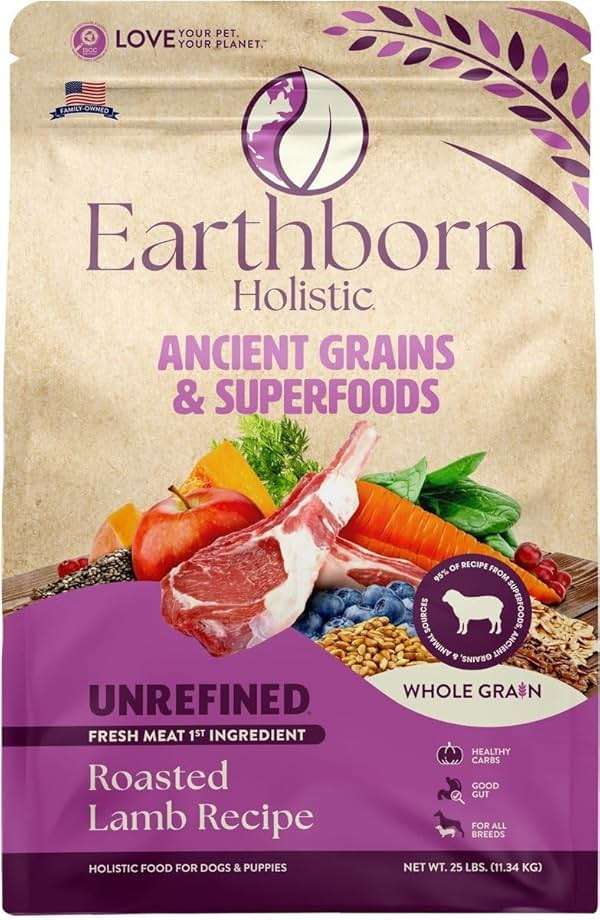 Earthborn Holistic Unrefined Roasted Lamb Recipe with Ancient Grains & Superfoods Dry Dog Food (4 Pounds) - Image 1