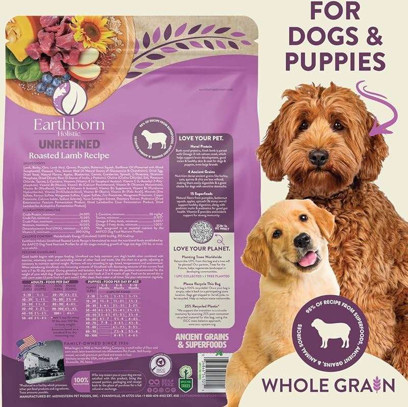 Earthborn Holistic Unrefined Roasted Lamb Recipe with Ancient Grains & Superfoods Dry Dog Food (4 Pounds) - Image 2
