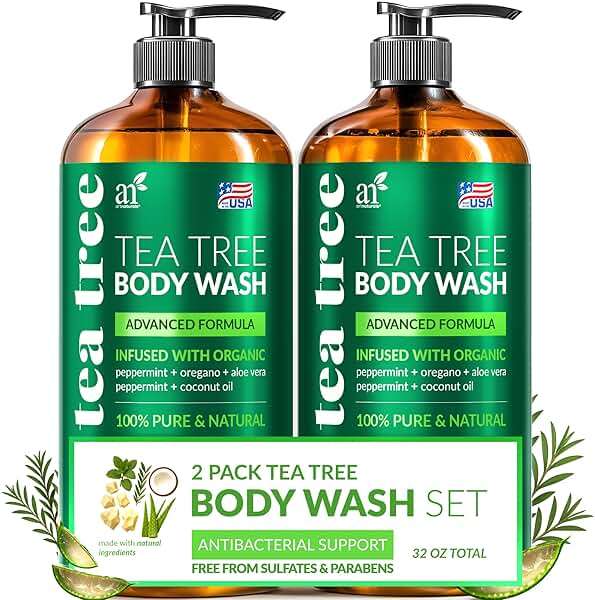 Artnaturals Tea Tree Body Wash 16 fl oz (2 Pack)- Extra Strength Shower Gel with Peppermint & Eucalyptus-For Acne, Athlete's Foot, Jock Itch, Ringworm & Body Odor-Men & Women, Sulfate & Paraben Free - Image 1