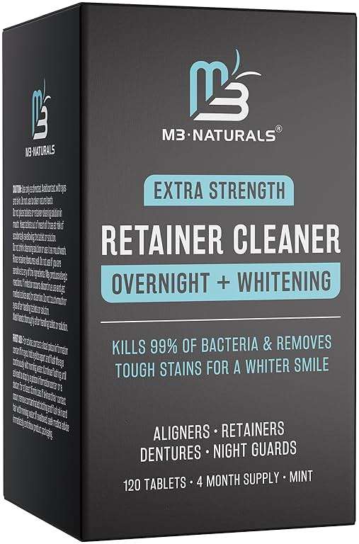 Overnight + Whitening Retainer Cleaner, Remove Stains, Discoloration, and Plaque | 4 Month Supply | Denture Cleanser with Whitening Boost,120 Tablets by M3 - Image 1