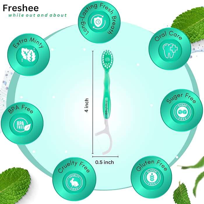 Freshee Bead -5 in 1 Disposable Mini Toothbrush with Toothpaste Bead + Floss + Pick + Tongue Scraper | Travel Size | Individually Wrapped | Soft | Extra Mint | Travel Set | Oral Care - Image 3