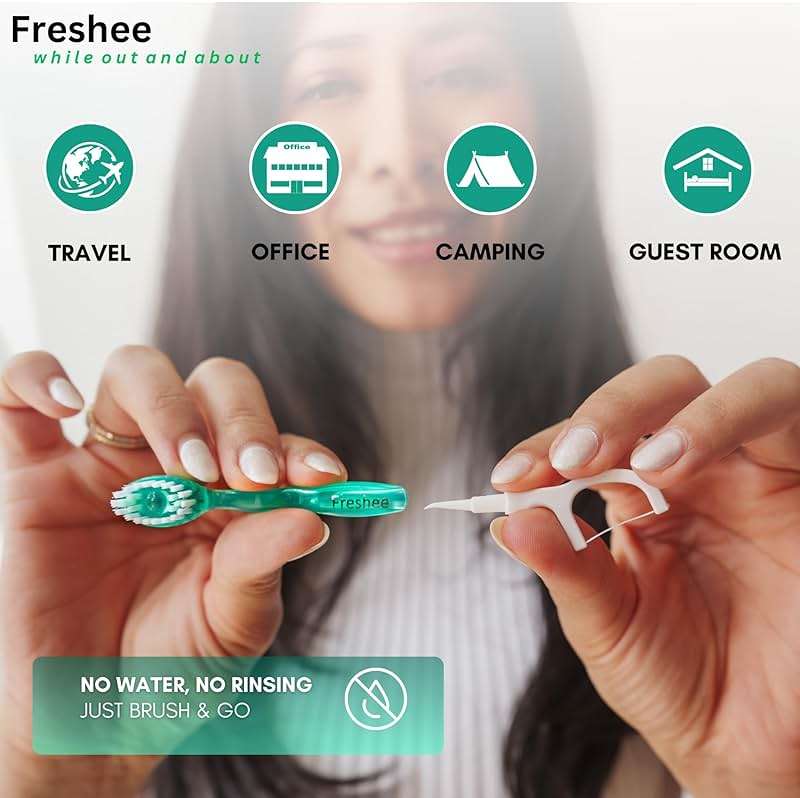 Freshee Bead -5 in 1 Disposable Mini Toothbrush with Toothpaste Bead + Floss + Pick + Tongue Scraper | Travel Size | Individually Wrapped | Soft | Extra Mint | Travel Set | Oral Care - Image 7