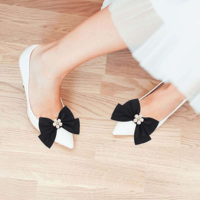 Holibanna Bow Shoe Clips 1 Pair Removable Buckle Elegant Pearl Charms Decoration DIY for Women Girls Bridal Wedding - Image 4