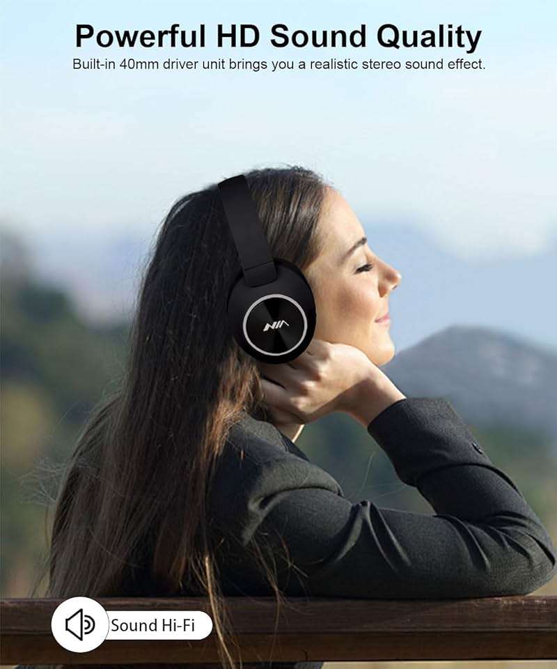 XuanGui Over Ear Wireless Bluetooth Headphones, 20H Playtime Wireless Headphones, HiFi Stereo and Lightweight Foldable Headphones with FM Radio, SD/TF for Home Work NX300, Black - Image 3