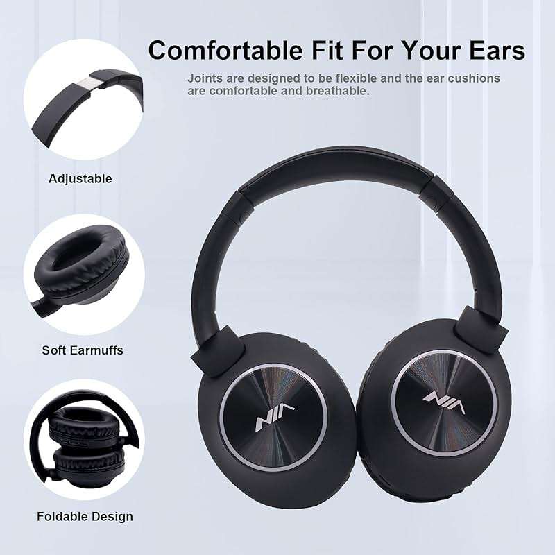 XuanGui Over Ear Wireless Bluetooth Headphones, 20H Playtime Wireless Headphones, HiFi Stereo and Lightweight Foldable Headphones with FM Radio, SD/TF for Home Work NX300, Black - Image 5