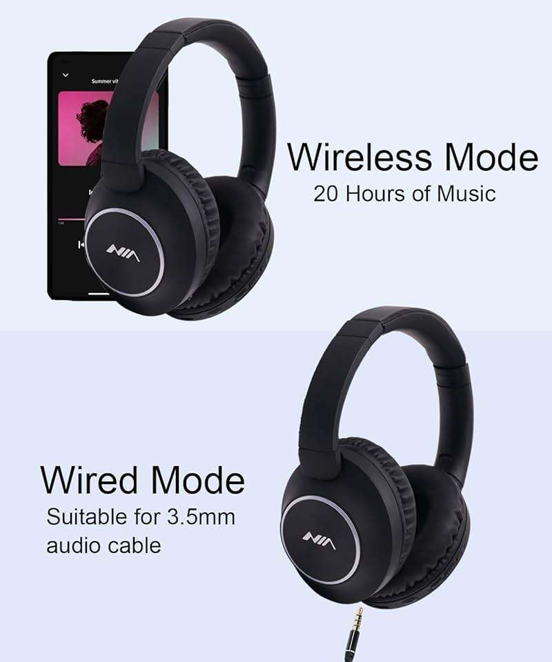 XuanGui Over Ear Wireless Bluetooth Headphones, 20H Playtime Wireless Headphones, HiFi Stereo and Lightweight Foldable Headphones with FM Radio, SD/TF for Home Work NX300, Black - Image 6