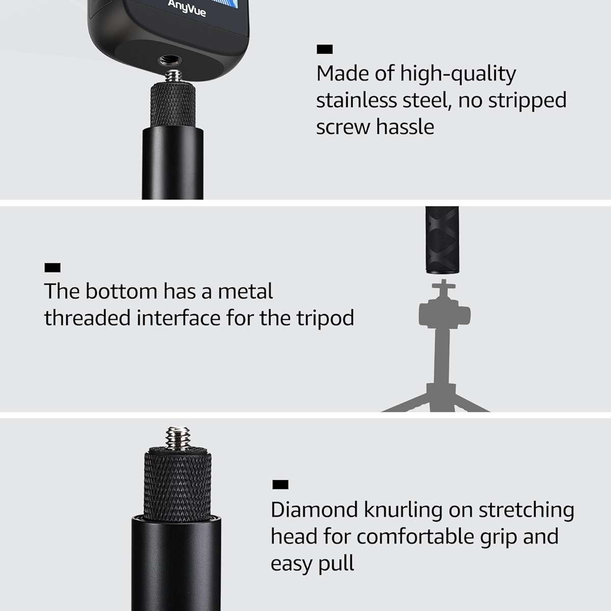 TOZO Invisible Selfie Stick 70/16 CM Straight Pull Type, Convenient and Free-Retractable Camera Selfie Stick, Hidden Design, Lightweight Panoramic Sports Camera Accessories Black - Image 5