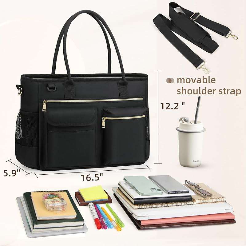 RAINSMORE Laptop Bag for Women 15.6 Inch Work Teacher Tote Nurse Bag Professional Laptop Tote Computer Messenger Shoulder Bags Large Handbag Business Office Work Briefcase - Image 6