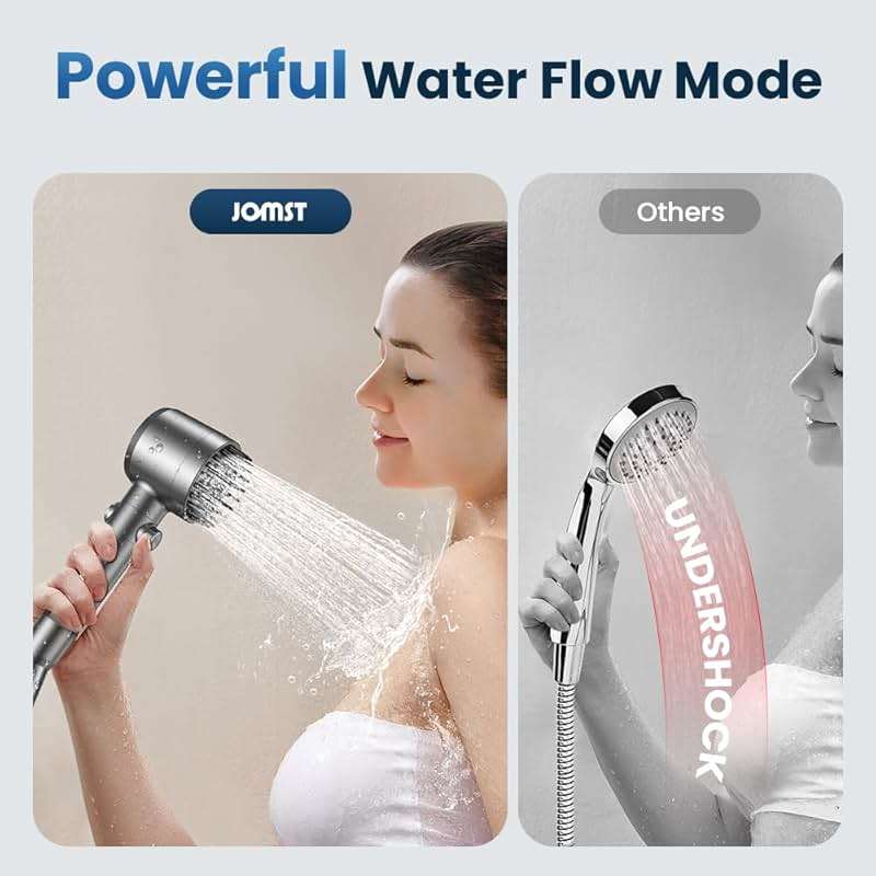 JOMST Filtered Shower Head with Handheld,High Pressure Shower Head 4 Spray Modes,ShowerHead with ON/OFF Switch for Pets,Built-in Power Wash to Clean Tub,Shower Heads Combo with Stainless Steel Hose - Image 2