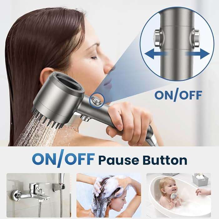 JOMST Filtered Shower Head with Handheld,High Pressure Shower Head 4 Spray Modes,ShowerHead with ON/OFF Switch for Pets,Built-in Power Wash to Clean Tub,Shower Heads Combo with Stainless Steel Hose - Image 5