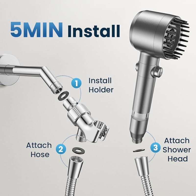 JOMST Filtered Shower Head with Handheld,High Pressure Shower Head 4 Spray Modes,ShowerHead with ON/OFF Switch for Pets,Built-in Power Wash to Clean Tub,Shower Heads Combo with Stainless Steel Hose - Image 6