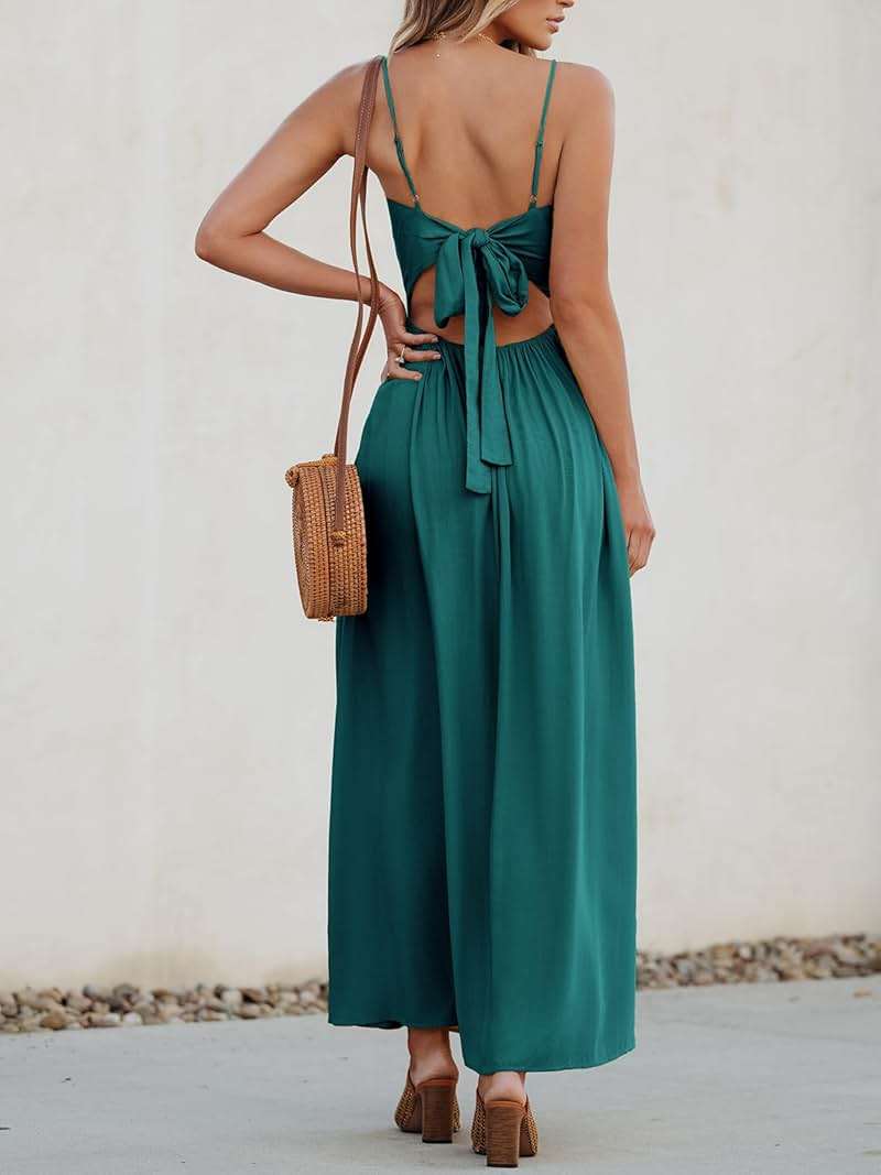 CUPSHE Women Casual Dress Beach Sleeveless V Neck Summer Cutout Spaghetti Straps Formal Maxi Sun Dresses - Image 3