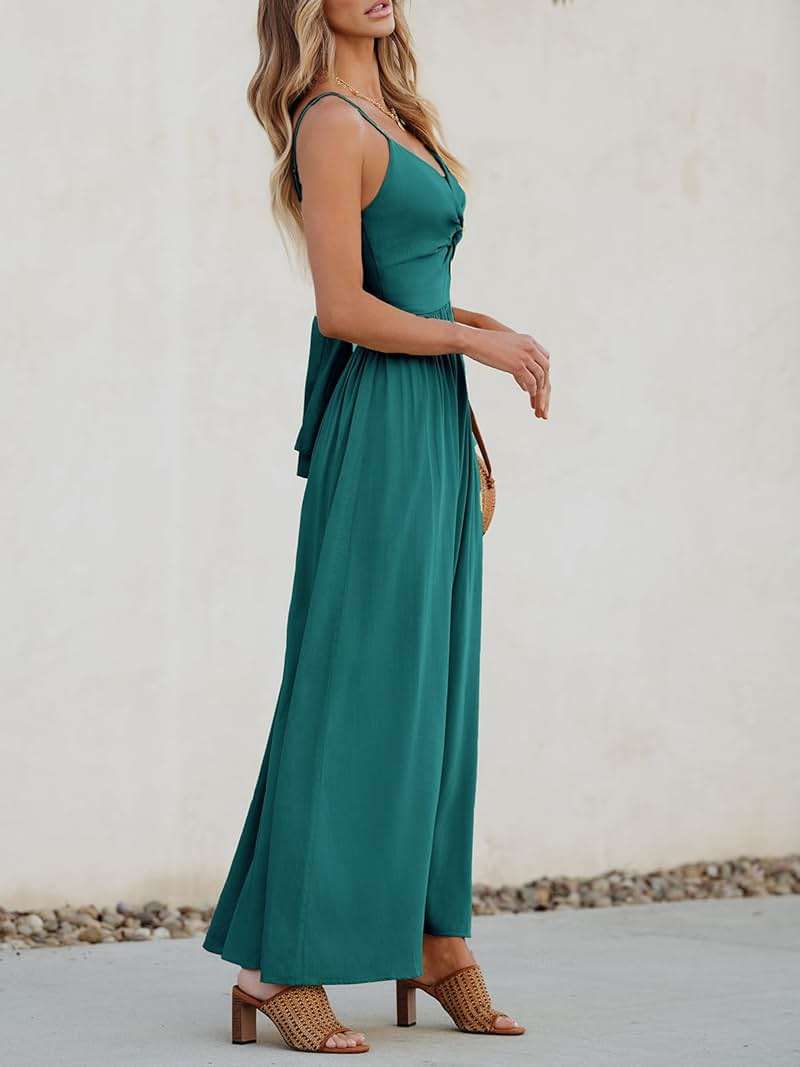 CUPSHE Women Casual Dress Beach Sleeveless V Neck Summer Cutout Spaghetti Straps Formal Maxi Sun Dresses - Image 4