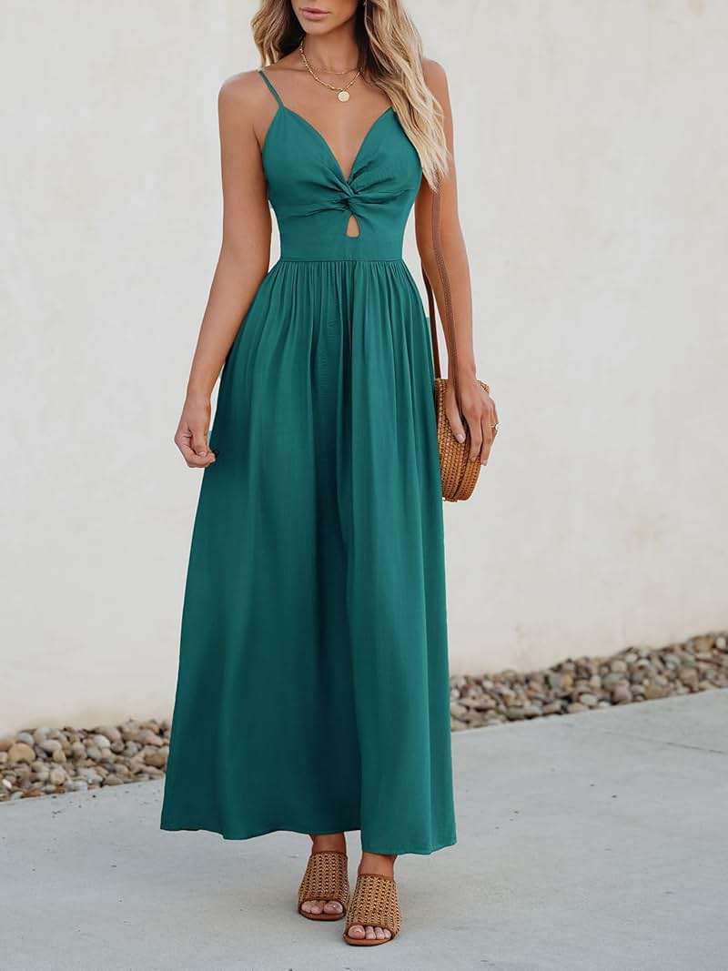 CUPSHE Women Casual Dress Beach Sleeveless V Neck Summer Cutout Spaghetti Straps Formal Maxi Sun Dresses - Image 7