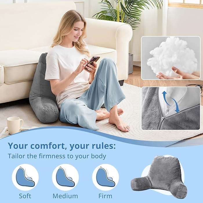 Sasttie Reading Pillows for Sitting in Bed Adult, Back Pillow Bed Sitting Up, Back-Rest Support Cushion for Sit Up on Couch, Sofa, and Floor, Dorm Essentials, Oeko-Tex Certified, Dark Grey - Image 3