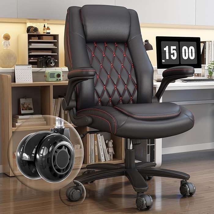 GYI High Back Executive Office Chair, Big and Tall Office Desk Chair 400LBS with Lumbar Support, Flip-up Armrests, Rubber Wheels, Black - Image 1