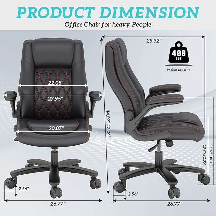 GYI High Back Executive Office Chair, Big and Tall Office Desk Chair 400LBS with Lumbar Support, Flip-up Armrests, Rubber Wheels, Black - Image 3
