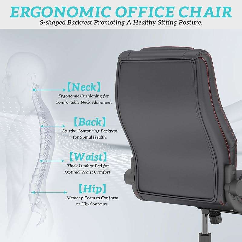 GYI High Back Executive Office Chair, Big and Tall Office Desk Chair 400LBS with Lumbar Support, Flip-up Armrests, Rubber Wheels, Black - Image 8