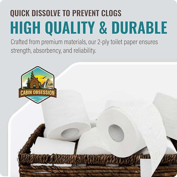 RV Toilet Paper - 12 Pack Septic Safe Toilet Paper 2-Ply Quick Dissolving Camper Toilet Paper Septic Safe to Prevent Clogs - Perfect for Automotive RVs, Septic Tank Systems, Boats, and Camping - Image 3